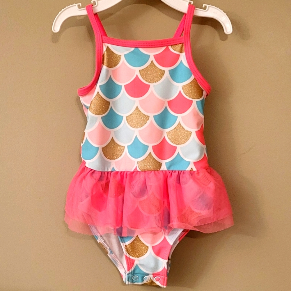 One piece swimsuit with fish scale pattern